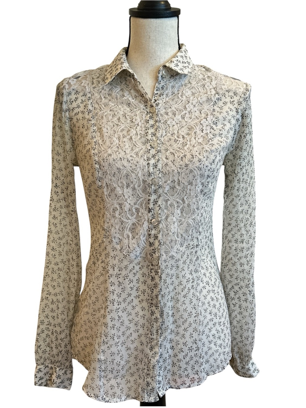 Free People All That Glitters Lace Button Down Blouse Top XS Coquette Boho Chic - Picture 2 of 10